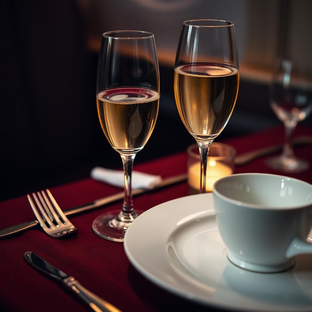 Crystal champagne flute and fine dining detail
